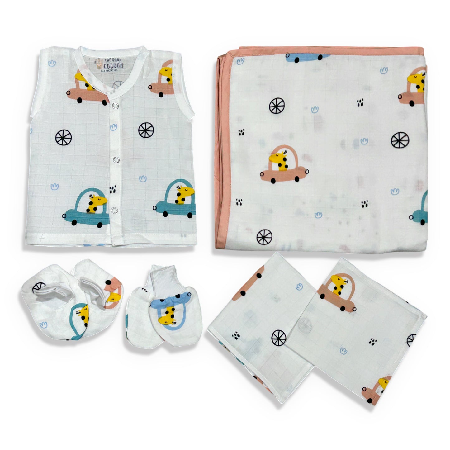 Giraffe On The Go- Wear & Snuggle Peach Muslin Set