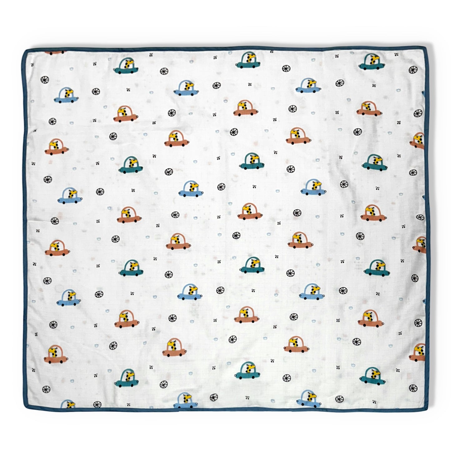 Giraffe On The Go- Blue Muslin Blanket