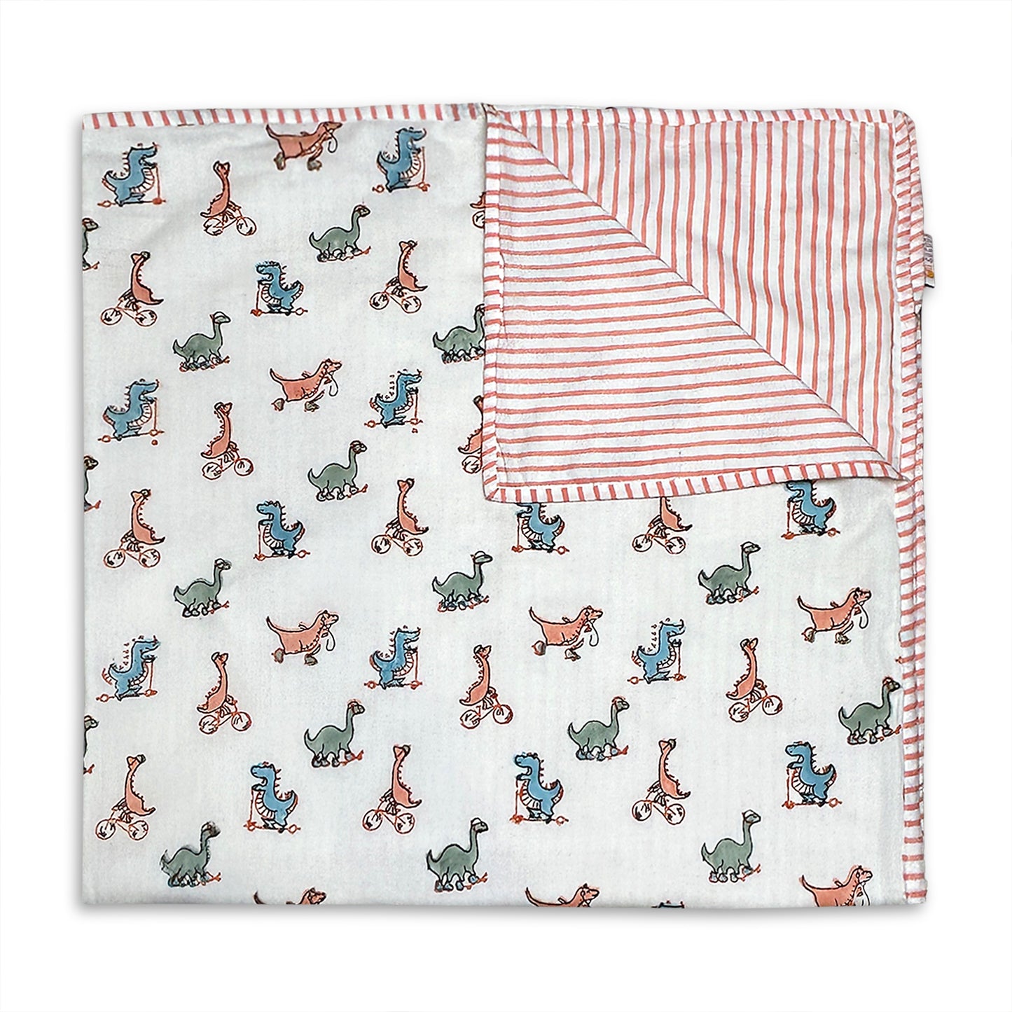 Dinosaur Block Print Dohar With Pillow