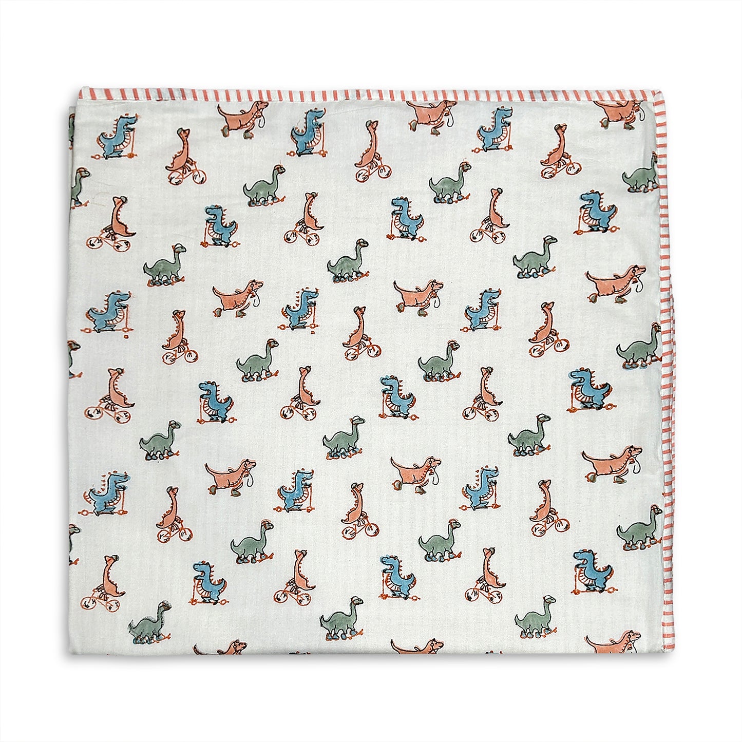 Dinosaur Block Print Dohar With Pillow