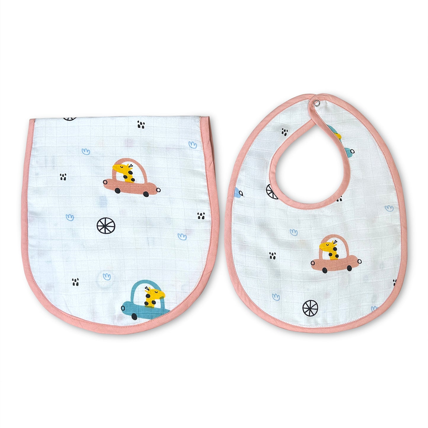 Giraffe On The Go- Peach Bib N Burp Cloth