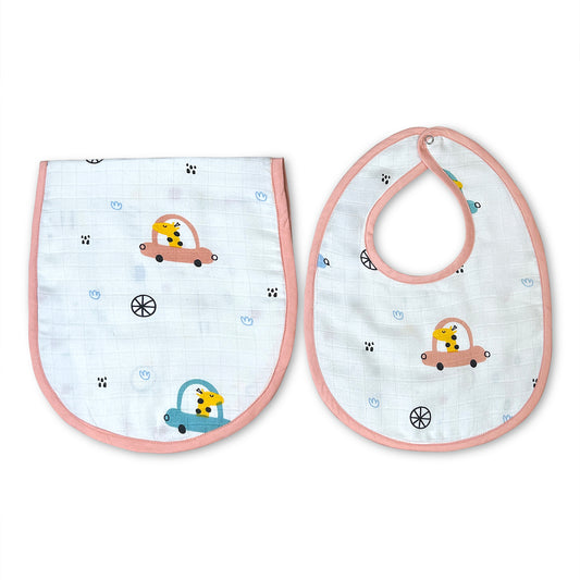 Giraffe On The Go- Peach Bib N Burp Cloth