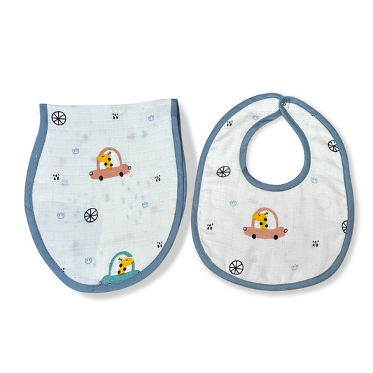 Giraffe On The Go- blue Bib N Burp Cloth
