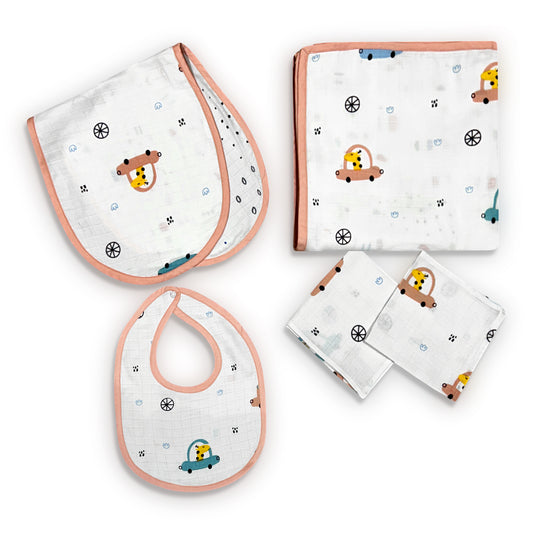 Giraffe On The Go- Feed & Cuddle Peach Muslin Set
