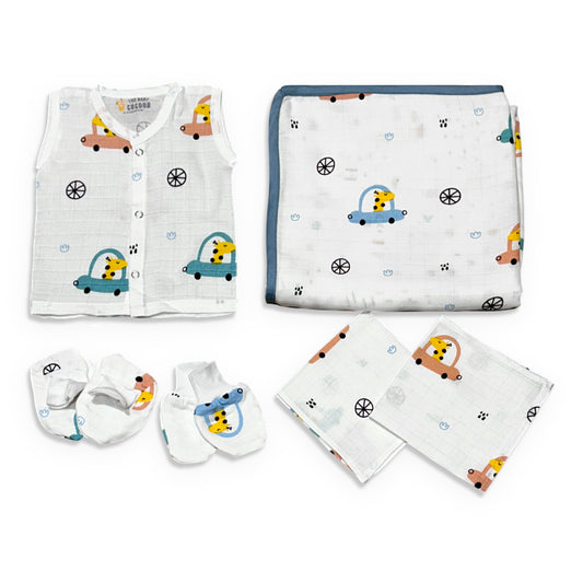 Giraffe On The Go- Wear & Snuggle Blue Muslin Set