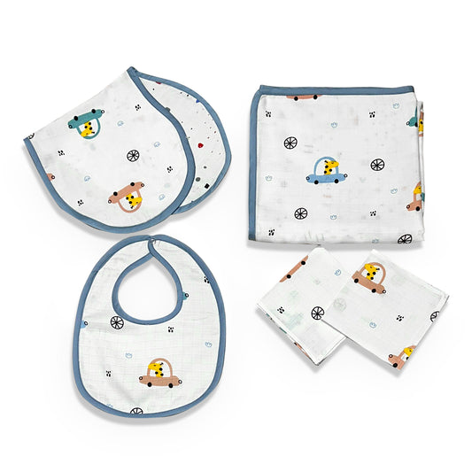 Giraffe On The Go- Feed & Cuddle Blue Muslin Set