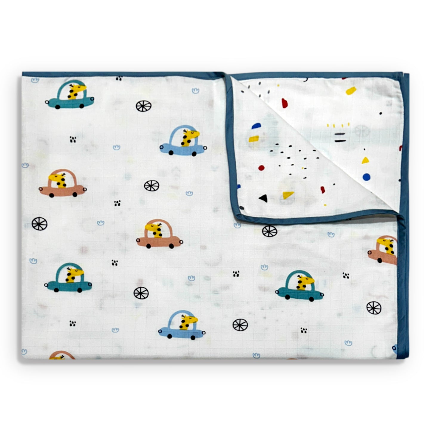 Giraffe On The Go- Blue Muslin Blanket