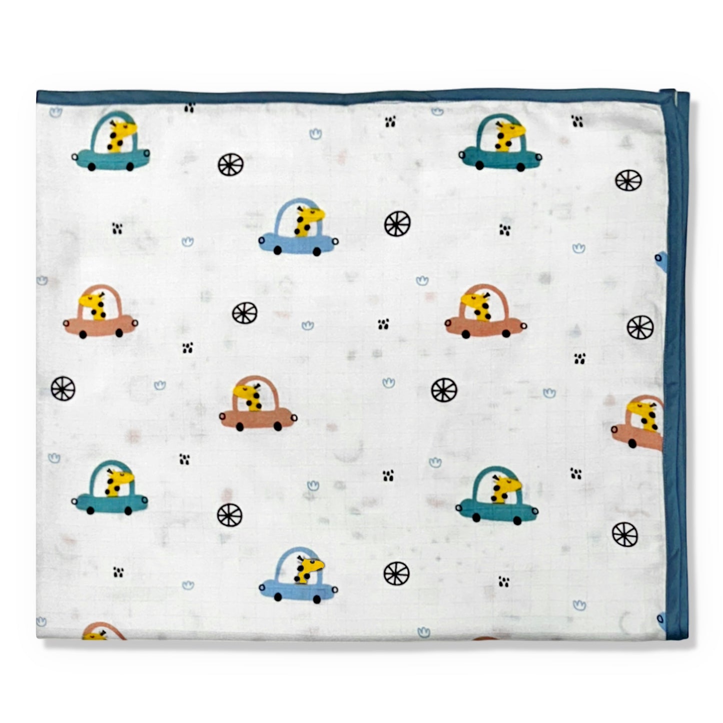 Giraffe On The Go- Blue Muslin Blanket