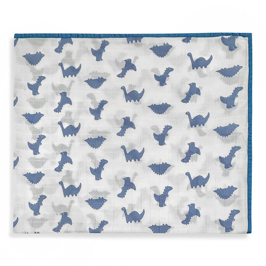 Blue Dinosaur Muslin Blanket